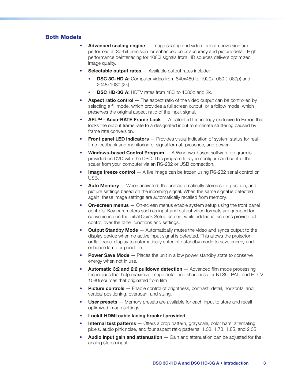 Both models | Extron Electronics DSC HD-3G A User Guide User Manual | Page 9 / 74