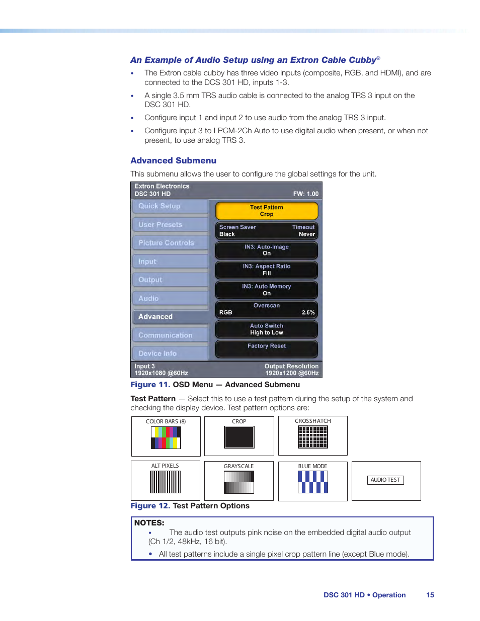 Advanced submenu | Extron Electronics DSC 301 HD User Guide User Manual | Page 21 / 44