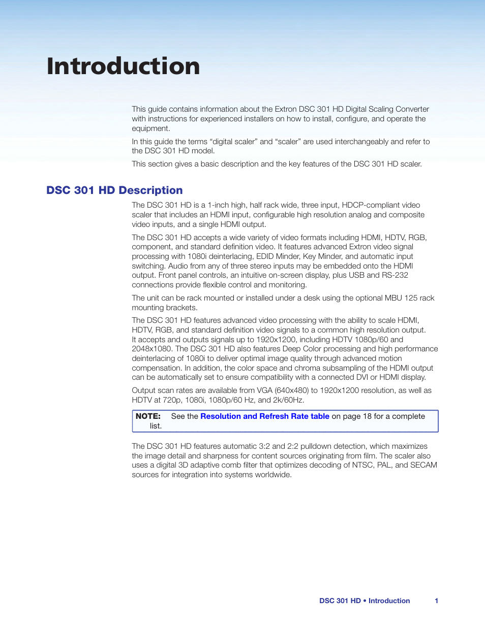 Introduction, Dsc 301 hd description | Extron Electronics DSC 301 HD User Guide User Manual | Page 7 / 44