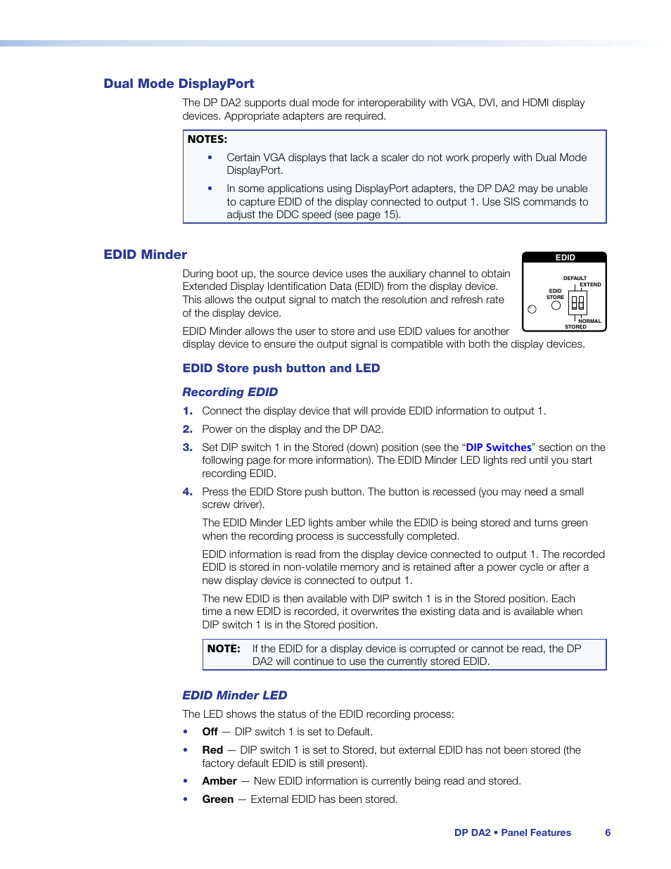 Dual mode displayport, Edid minder, Dual mode displayport edid minder | Extron Electronics DP DA2 User Guide User Manual | Page 12 / 30