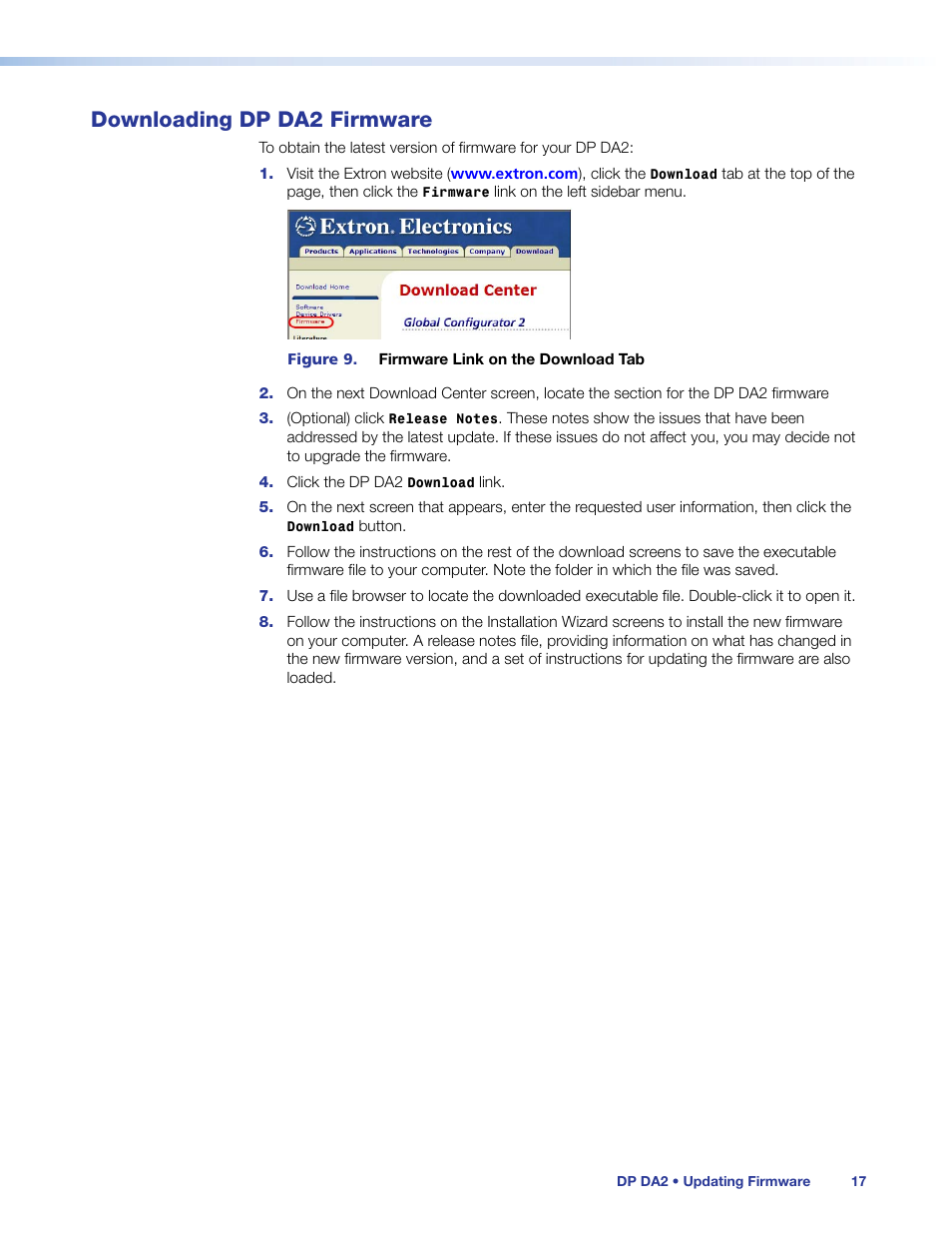 Downloading dp da2 firmware | Extron Electronics DP DA2 User Guide User Manual | Page 23 / 30