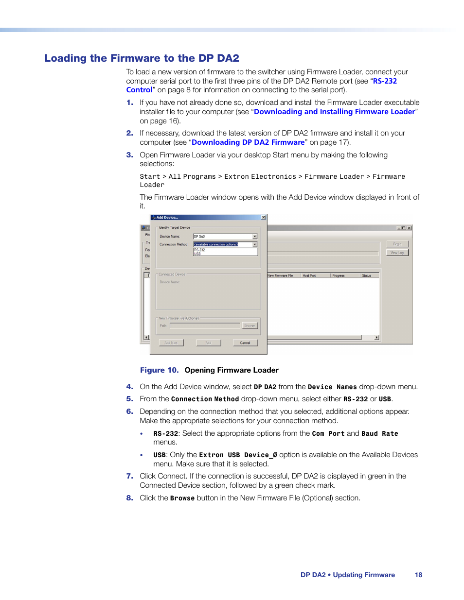 Loading the firmware to the dp da2 | Extron Electronics DP DA2 User Guide User Manual | Page 24 / 30