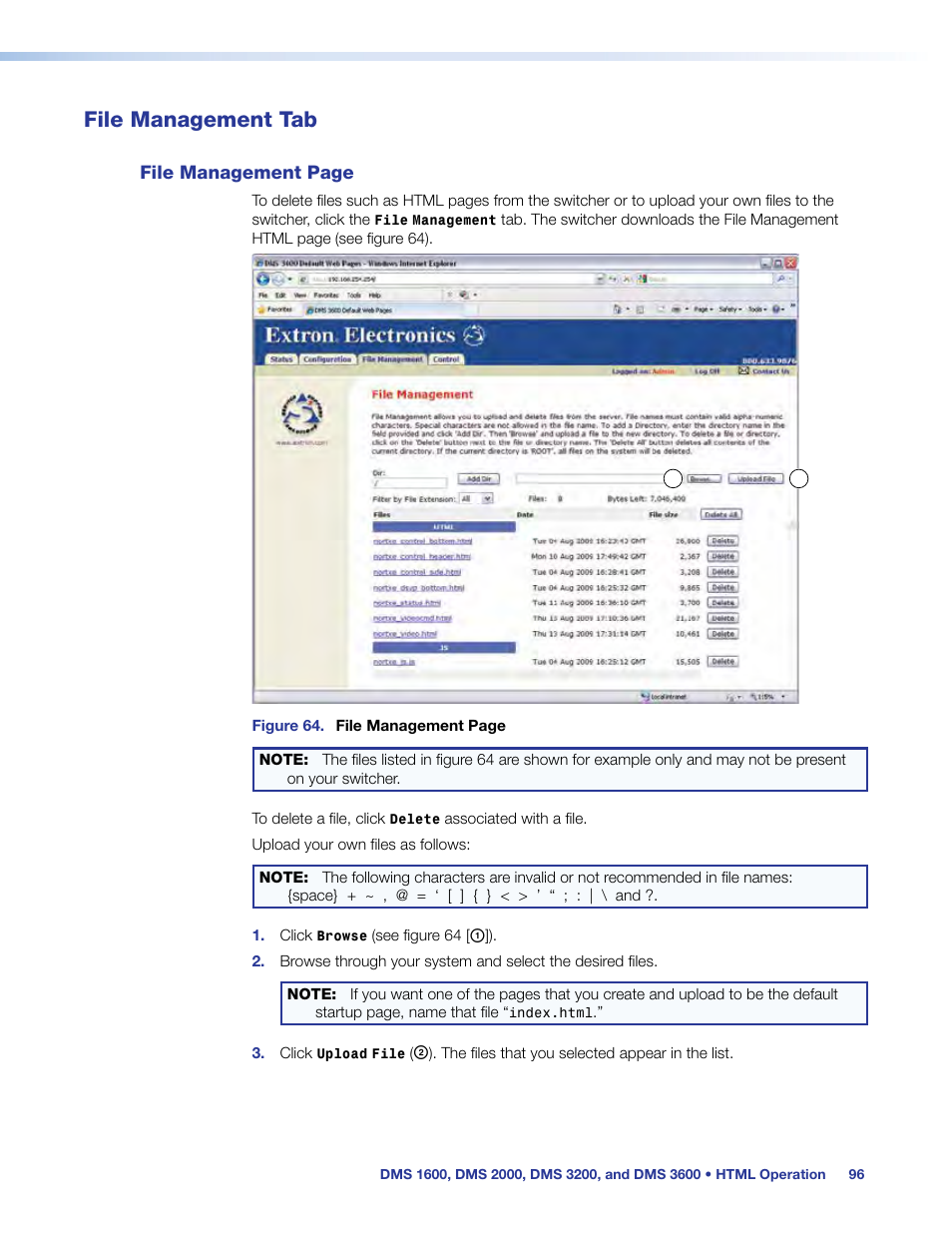 File management tab, File management | Extron Electronics DMS 1600_2000_3200_3600 User Guide User Manual | Page 102 / 121