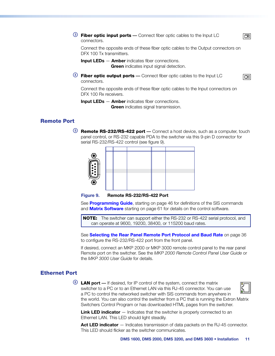 Remote port, Ethernet port, Remote port ethernet port | Extron Electronics DMS 1600_2000_3200_3600 User Guide User Manual | Page 17 / 121