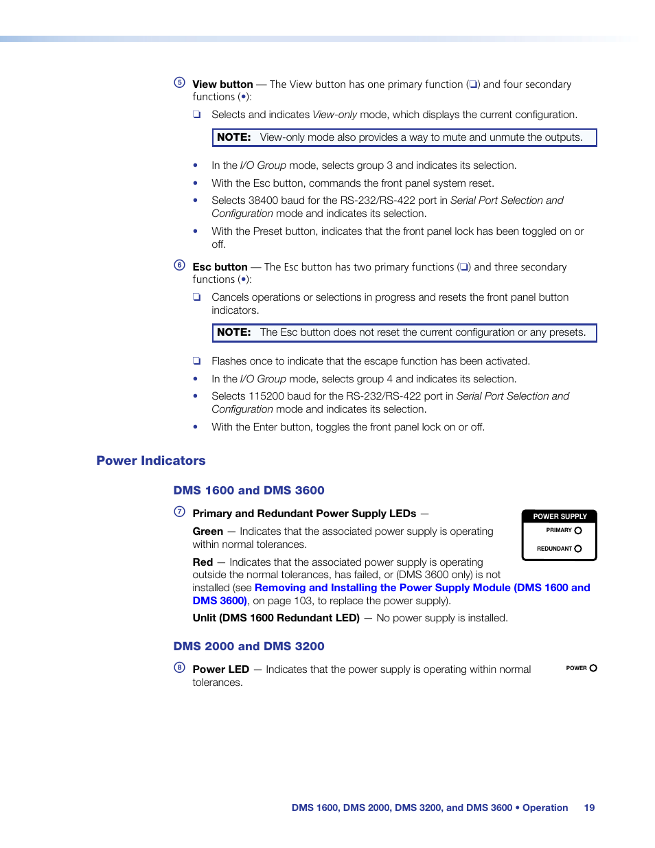 Power indicators | Extron Electronics DMS 1600_2000_3200_3600 User Guide User Manual | Page 25 / 121