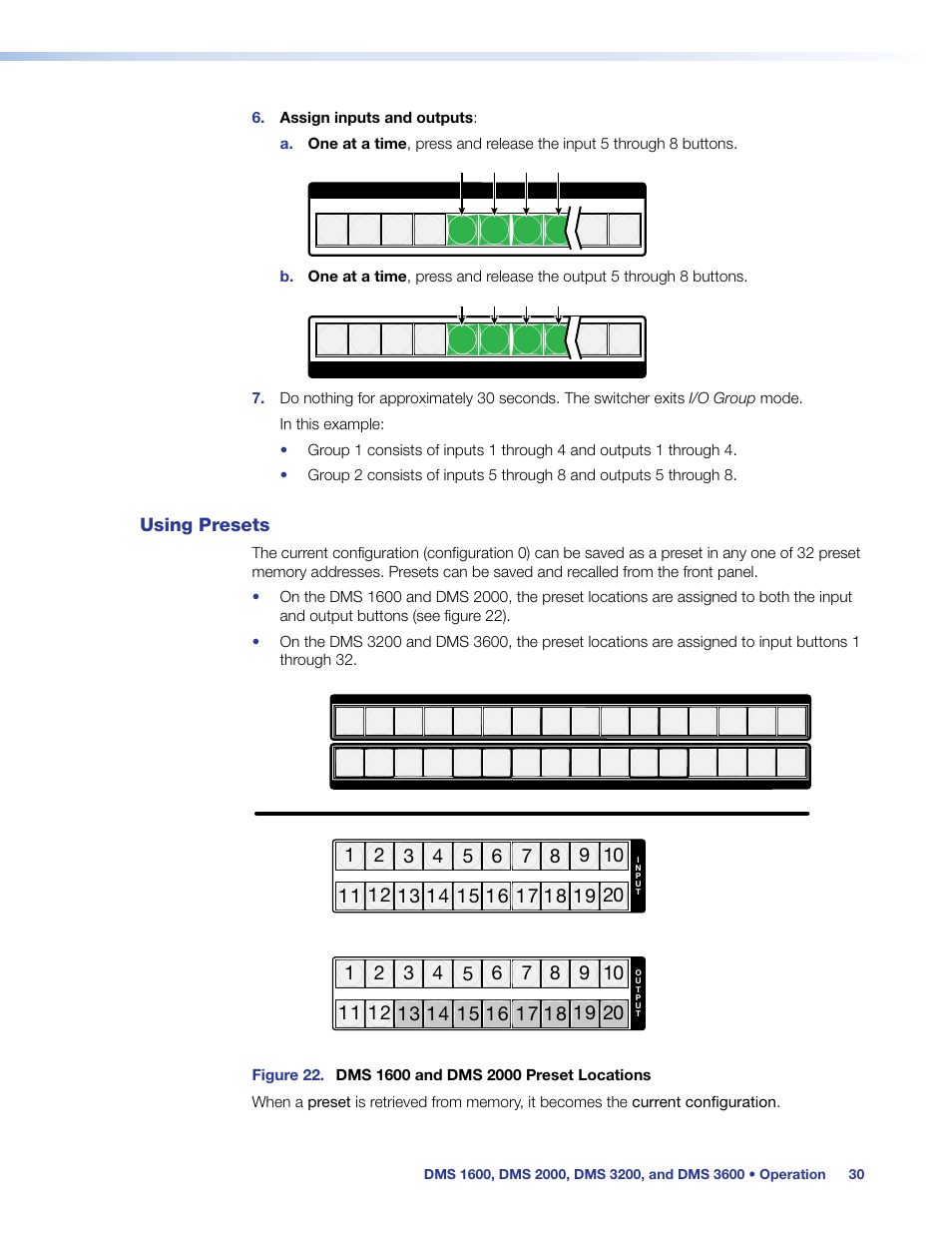 Using presets, Presets | Extron Electronics DMS 1600_2000_3200_3600 User Guide User Manual | Page 36 / 121