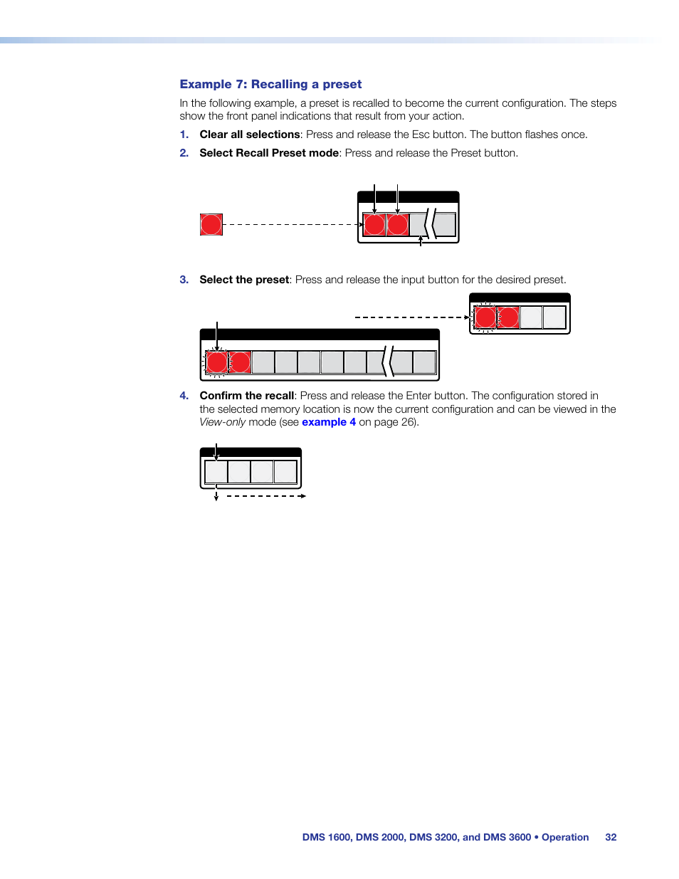 Recalling a preset, Example 7: recalling a preset | Extron Electronics DMS 1600_2000_3200_3600 User Guide User Manual | Page 38 / 121