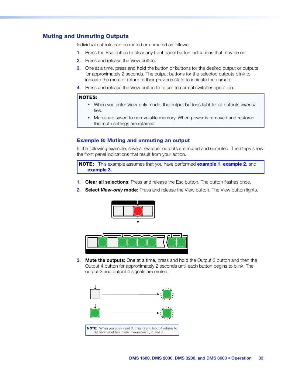Muting and unmuting outputs, Output mutes | Extron Electronics DMS 1600_2000_3200_3600 User Guide User Manual | Page 39 / 121