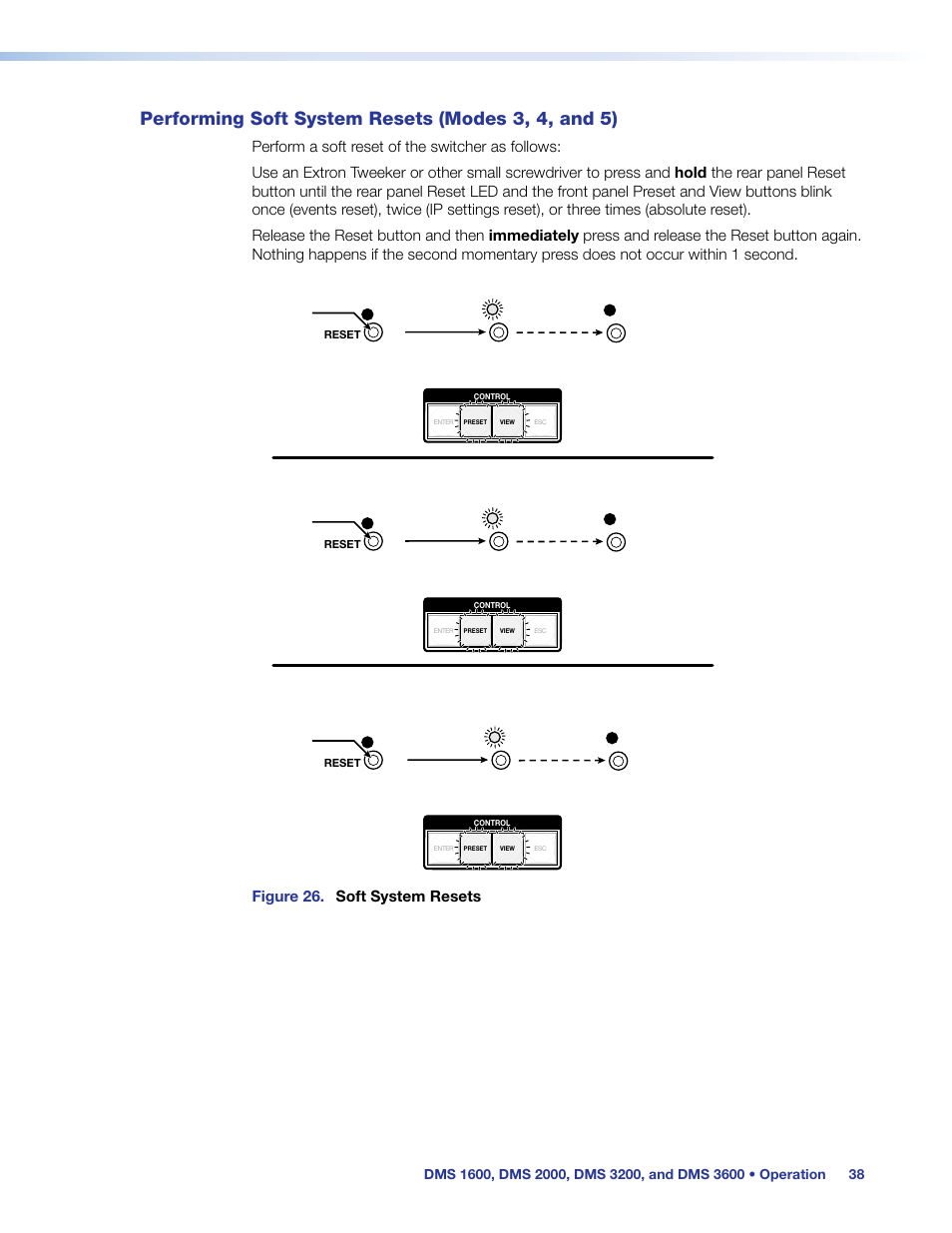 Performing soft system resets (modes 3, 4, and 5), Performing soft system resets, Modes 3, 4, and 5) | Figure 26. soft system resets | Extron Electronics DMS 1600_2000_3200_3600 User Guide User Manual | Page 44 / 121