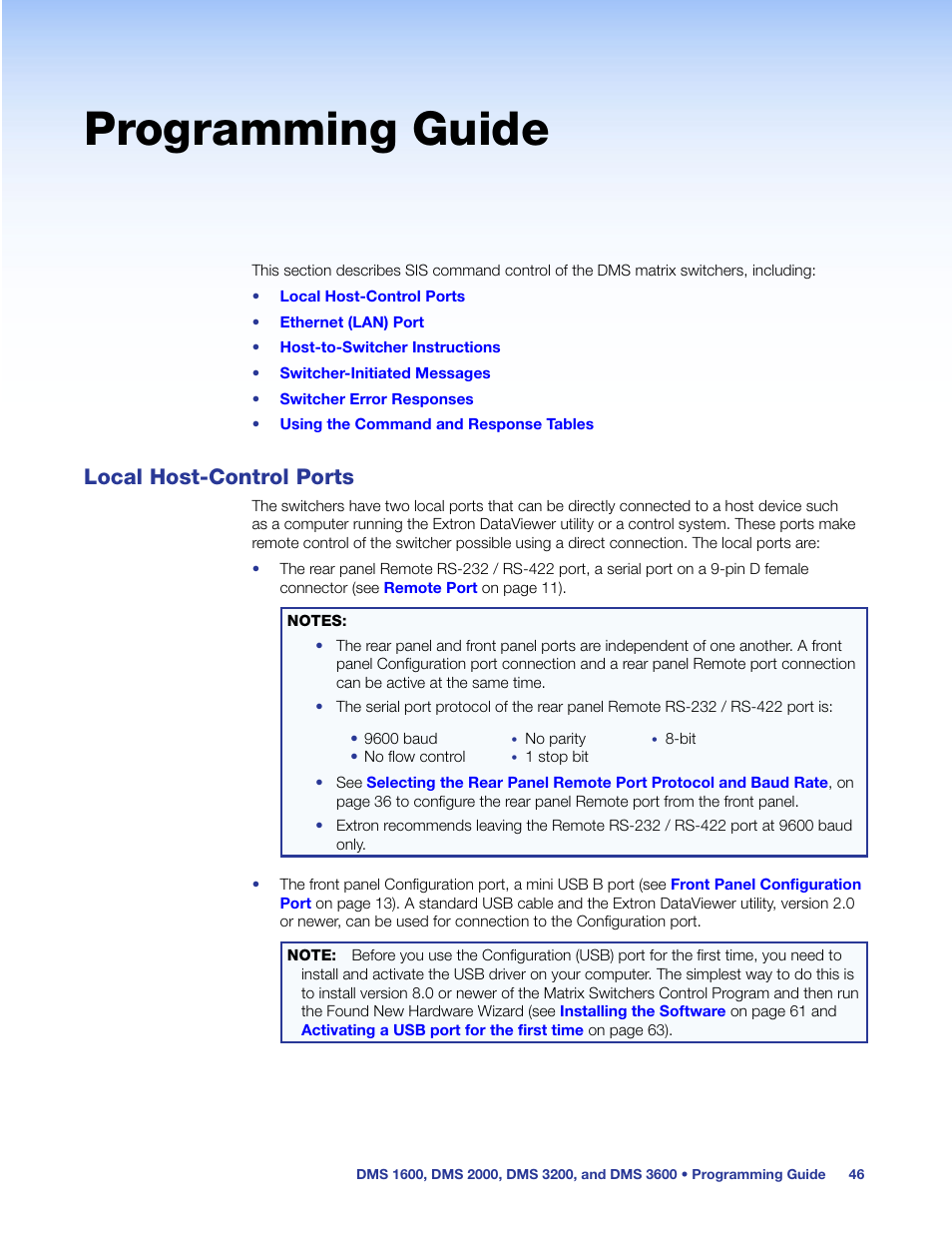 Programming guide, Local host-control ports | Extron Electronics DMS 1600_2000_3200_3600 User Guide User Manual | Page 52 / 121