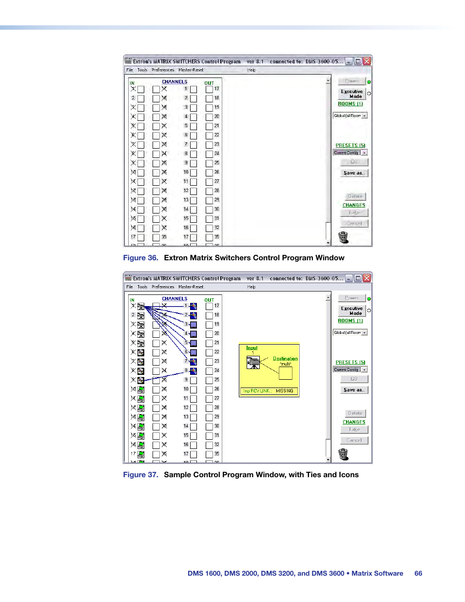 Figure 36, Figure 37, Ogram window (see | Om or output to that device (see the inset box in | Extron Electronics DMS 1600_2000_3200_3600 User Guide User Manual | Page 72 / 121