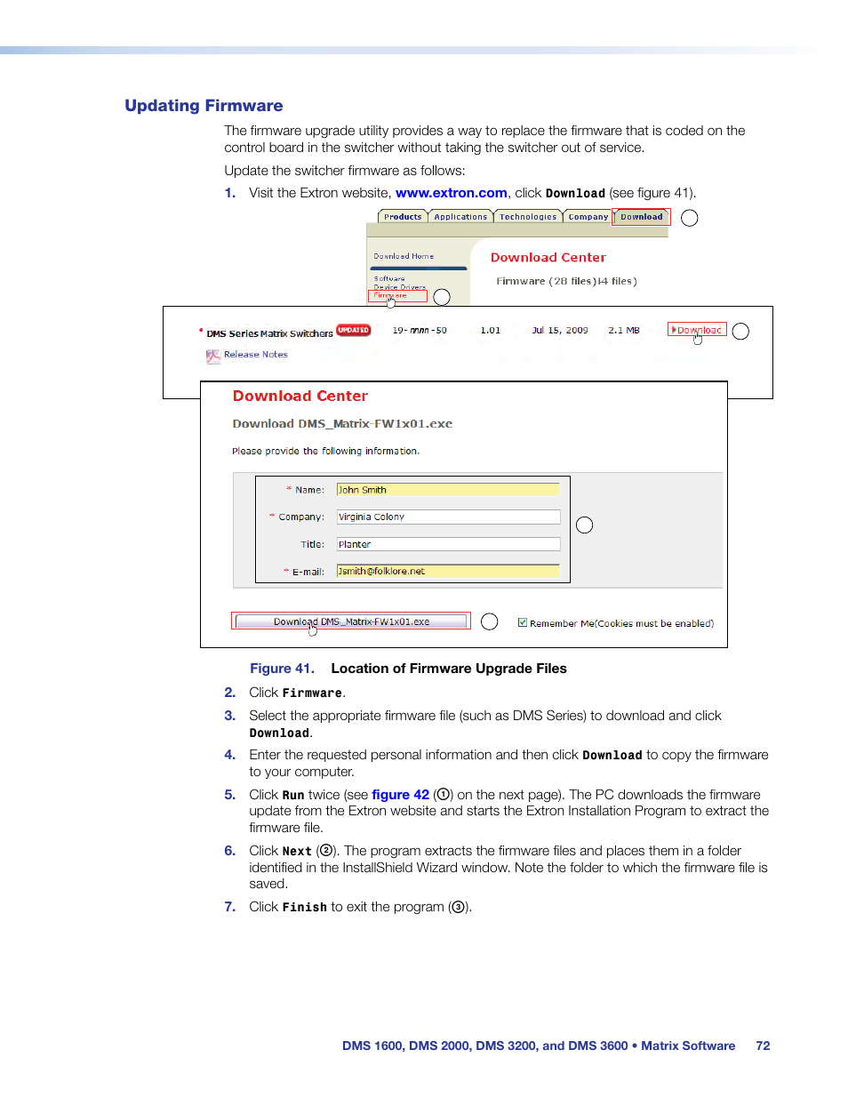 Updating firmware | Extron Electronics DMS 1600_2000_3200_3600 User Guide User Manual | Page 78 / 121