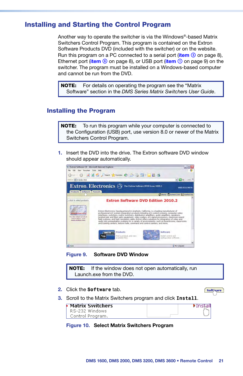 Installing and starting the control program, Installing the program, Command and response | Table for ip-specific sis commands, Installing and starting the, Control program | Extron Electronics DMS 1600_2000_3200_3600 Setup Guide User Manual | Page 16 / 25