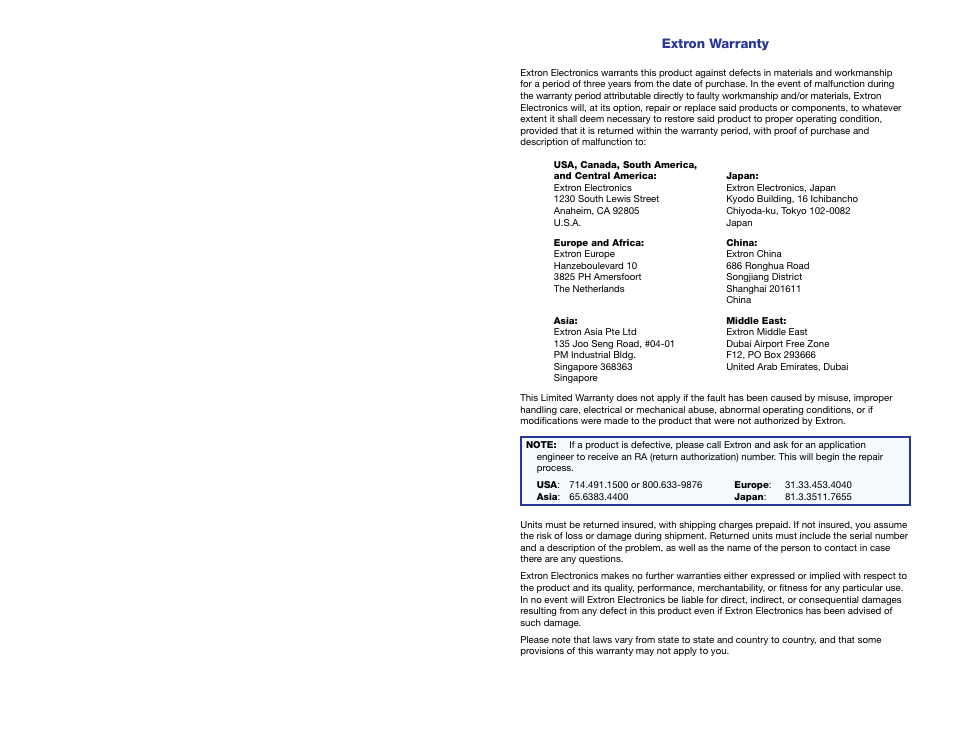 Extron warranty | Extron Electronics DMS 1600_2000_3200_3600 Setup Guide User Manual | Page 24 / 25