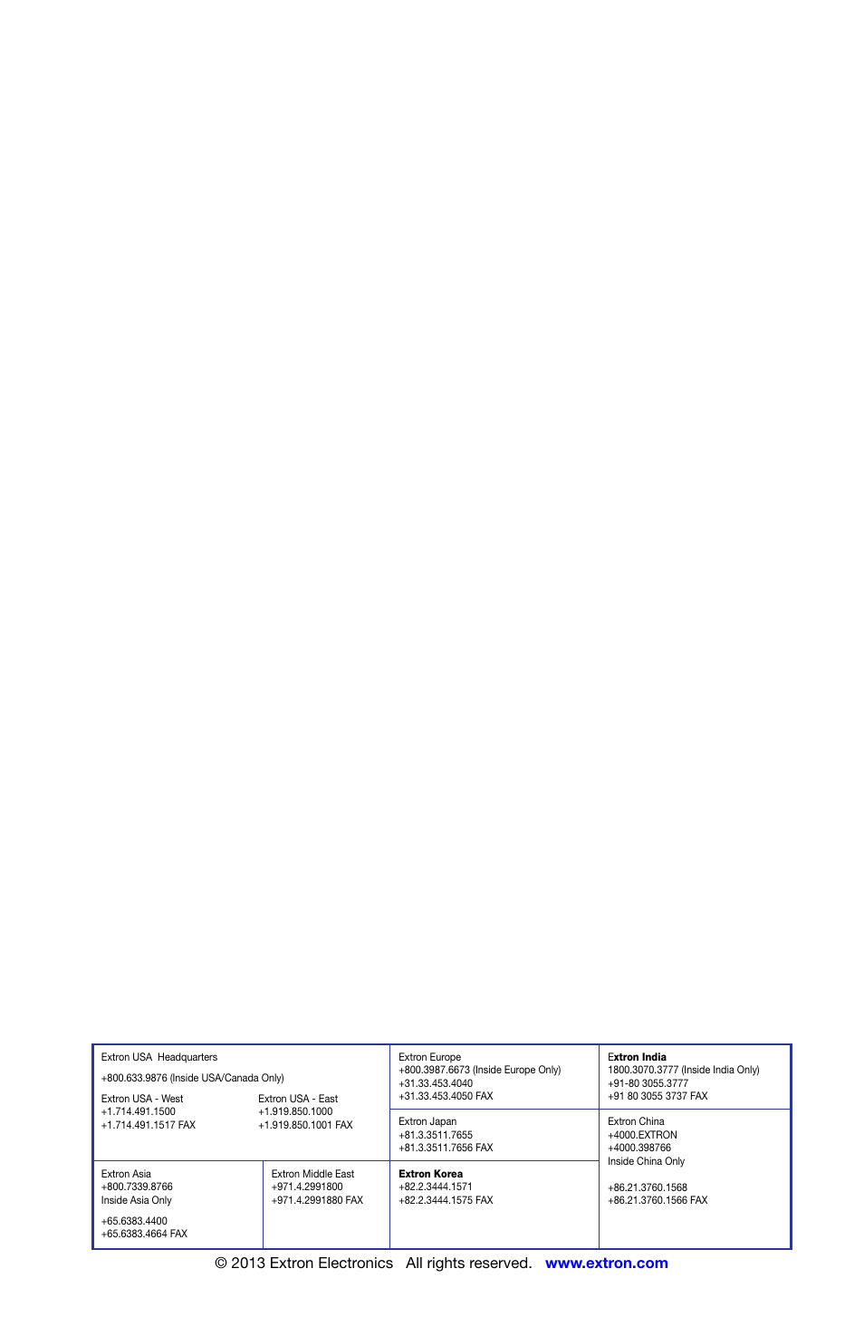 Contact info | Extron Electronics DMS 1600_2000_3200_3600 Setup Guide User Manual | Page 25 / 25