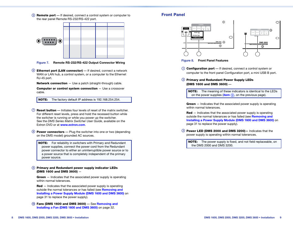 Front panel | Extron Electronics DMS 1600_2000_3200_3600 Setup Guide User Manual | Page 8 / 25