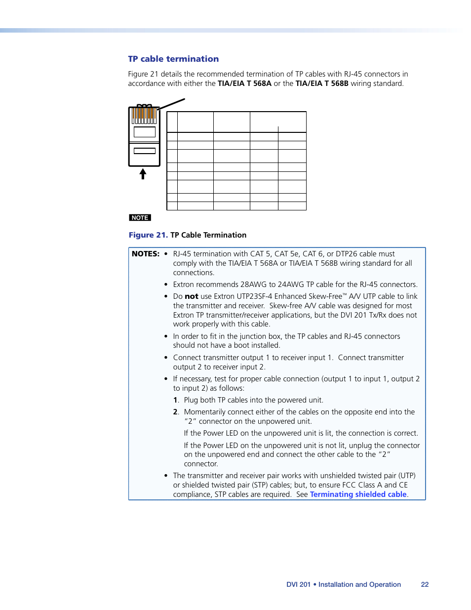 Tp cable termination | Extron Electronics DVI 201 User Guide User Manual | Page 26 / 40