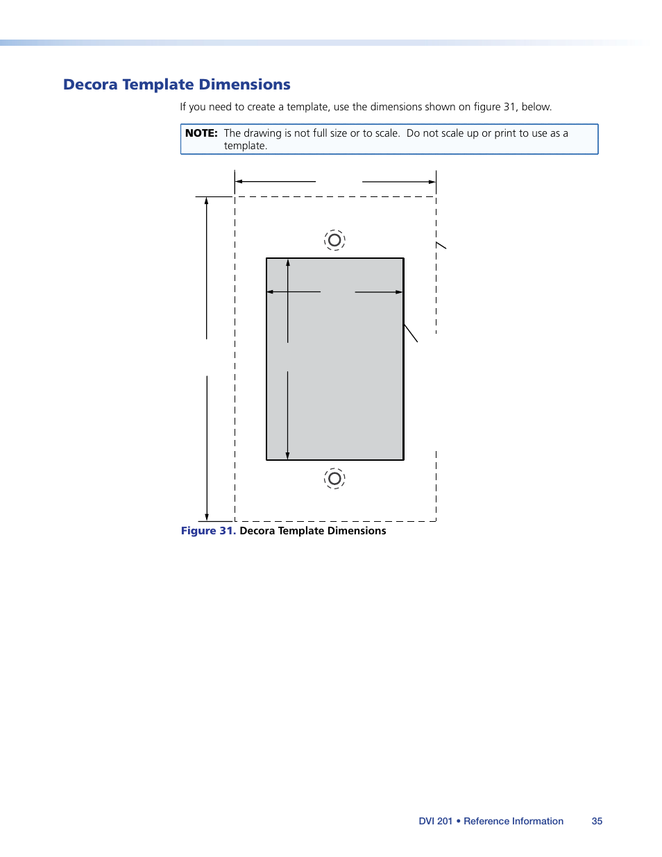 Decora template dimensions, Dimensions | Extron Electronics DVI 201 User Guide User Manual | Page 39 / 40