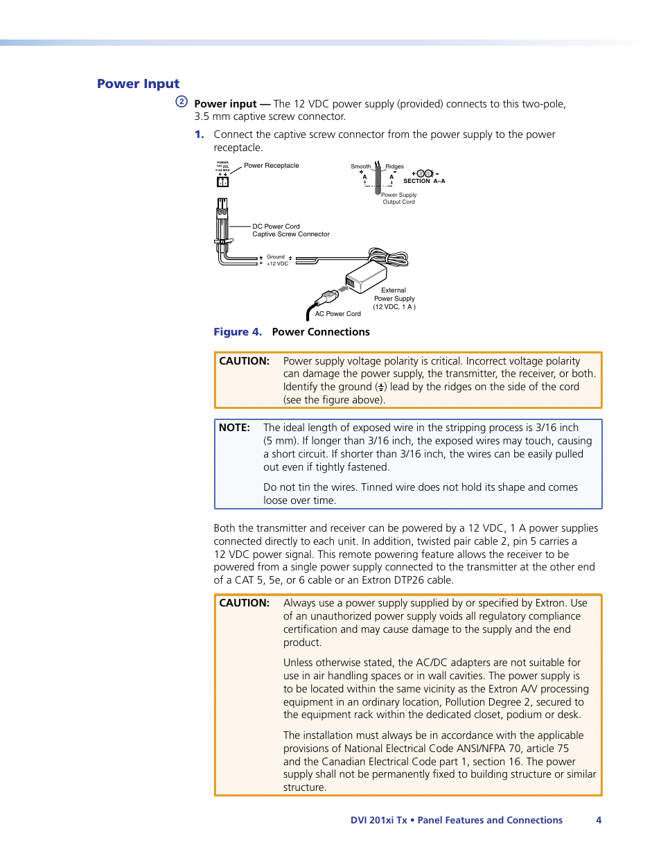 Power input | Extron Electronics DVI 201xi Tx User Guide User Manual | Page 10 / 26