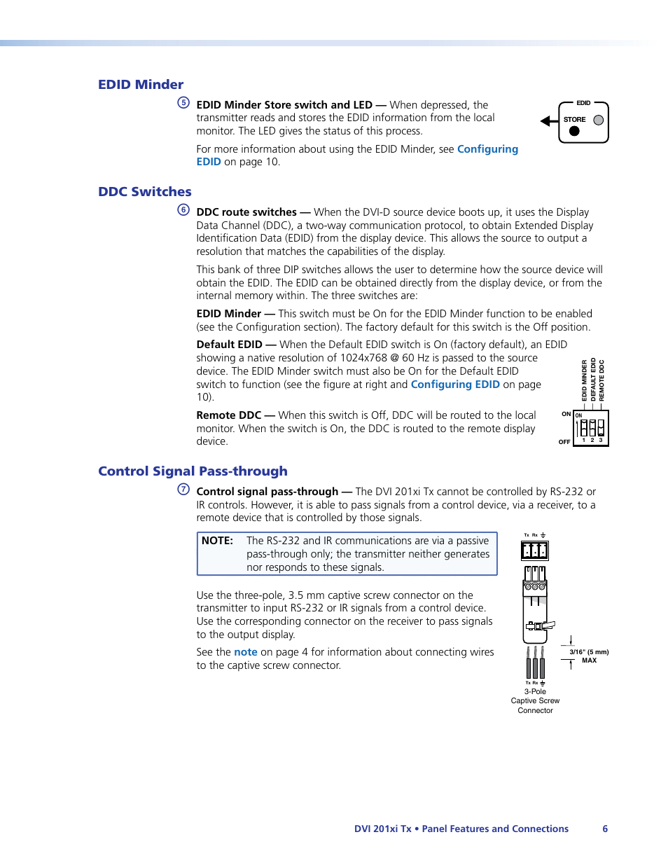 Edid minder, Ddc switches, Control signal pass-through | Extron Electronics DVI 201xi Tx User Guide User Manual | Page 12 / 26