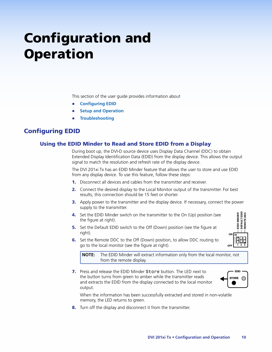 Configuration and operation, Configuring edid | Extron Electronics DVI 201xi Tx User Guide User Manual | Page 16 / 26