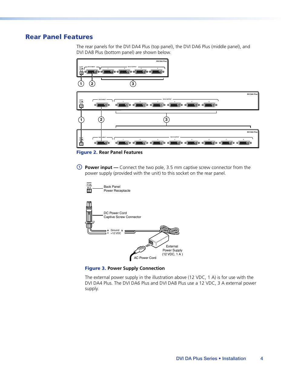 Rear panel features, Figure 2. rear panel features | Extron Electronics DVI DA Plus Series User Guide User Manual | Page 10 / 24