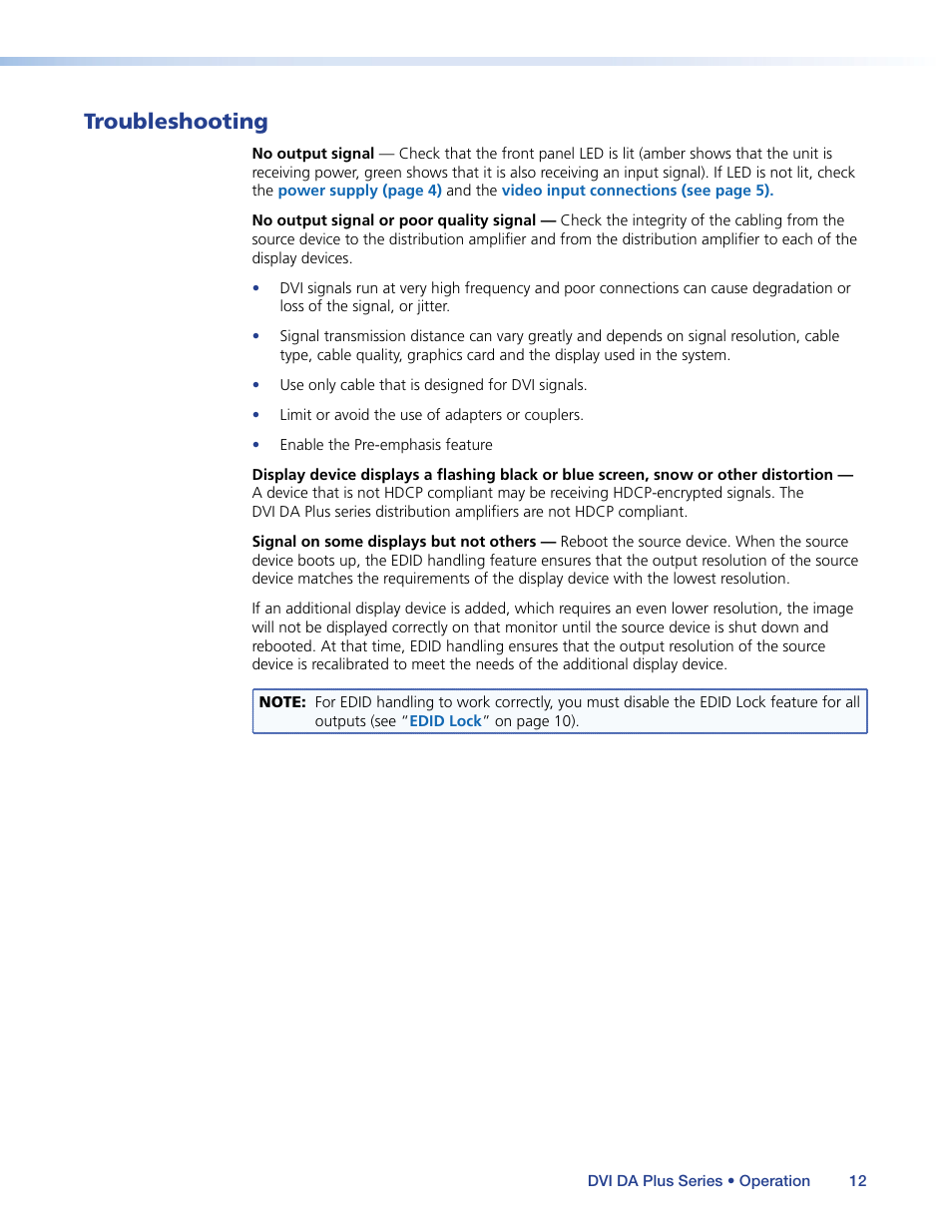 Troubleshooting | Extron Electronics DVI DA Plus Series User Guide User Manual | Page 18 / 24