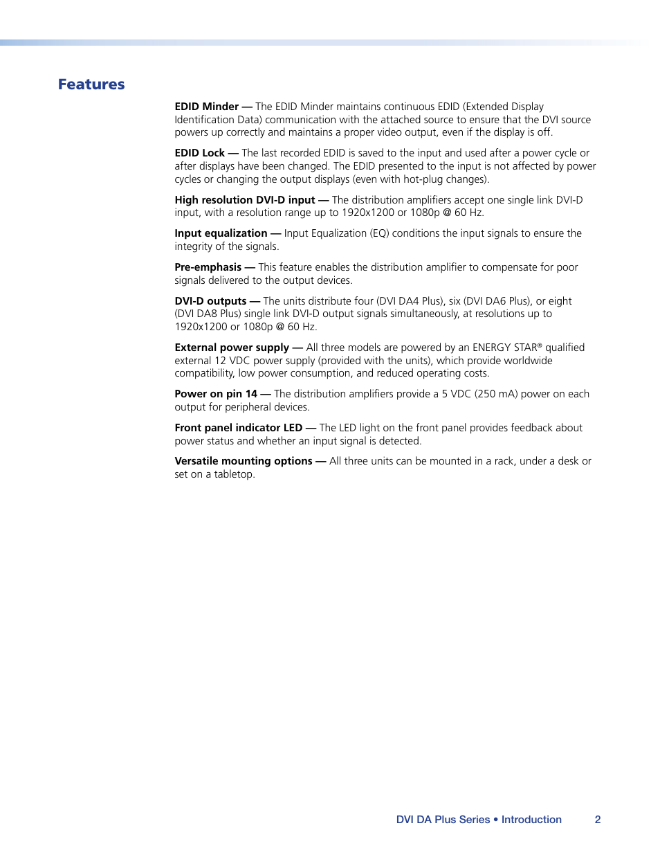 Features | Extron Electronics DVI DA Plus Series User Guide User Manual | Page 8 / 24