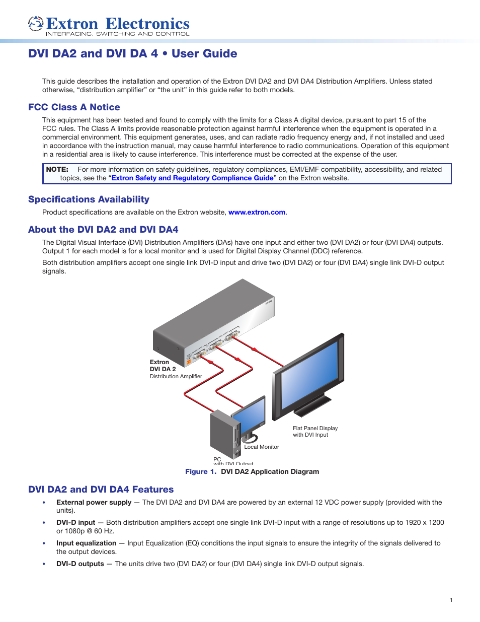 Extron Electronics DVI DA4 User Guide User Manual | 5 pages