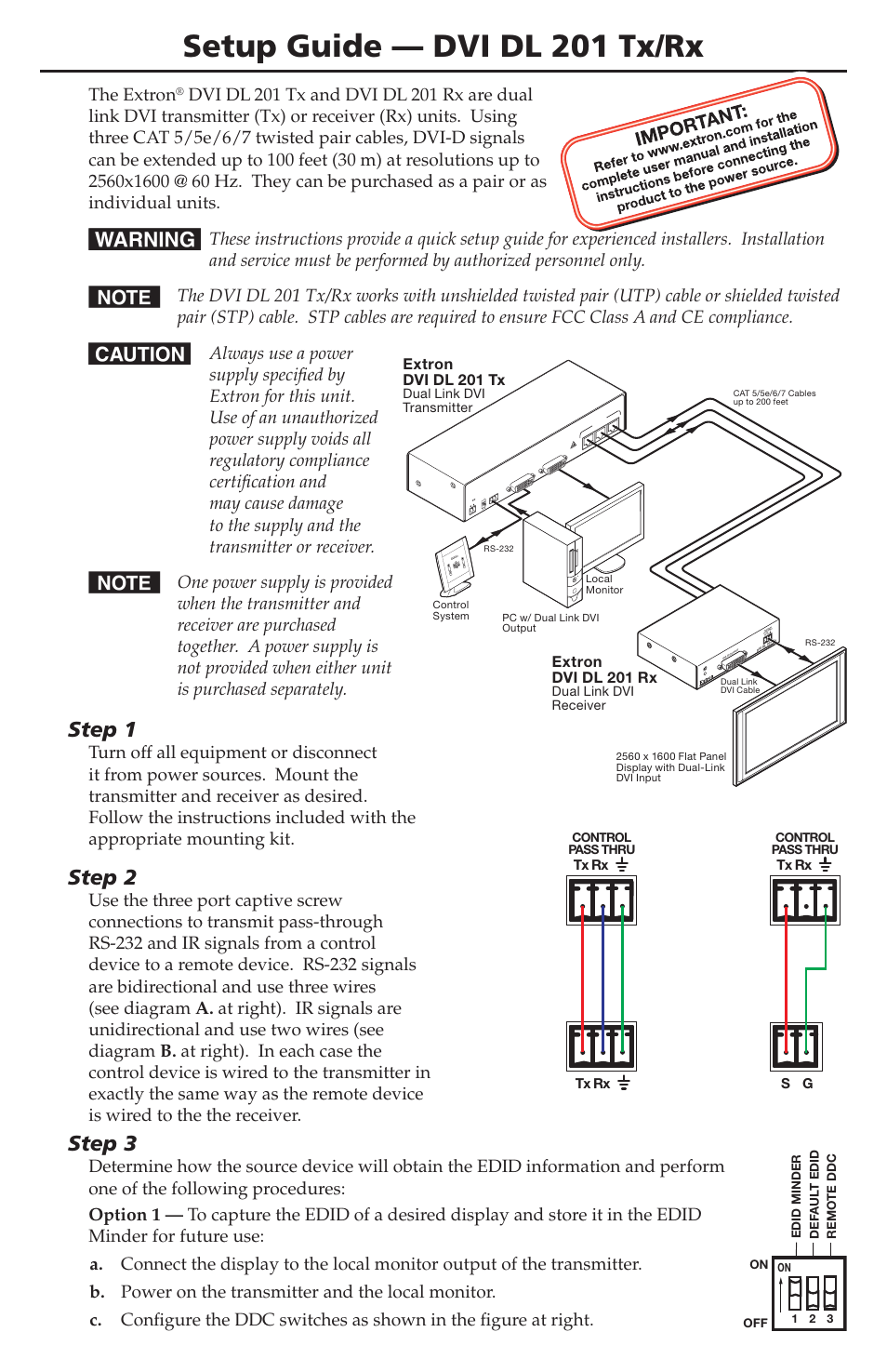 Extron Electronics DVI DL 201 Tx_Rx Setup Guide User Manual | 2 pages