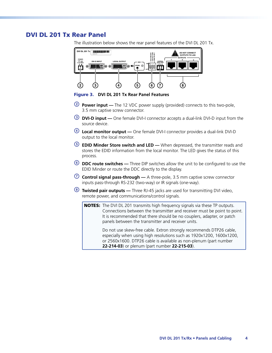 Dvi dl 201 tx rear panel, Figure 3. dvi dl 201 tx rear panel features | Extron Electronics DVI DL 201 Tx_Rx User Guide User Manual | Page 10 / 32