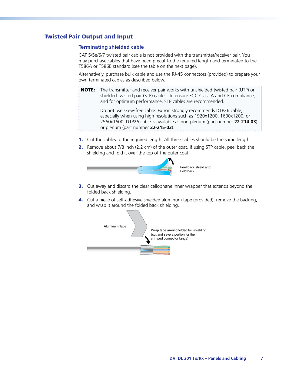 Twisted pair output and input | Extron Electronics DVI DL 201 Tx_Rx User Guide User Manual | Page 13 / 32