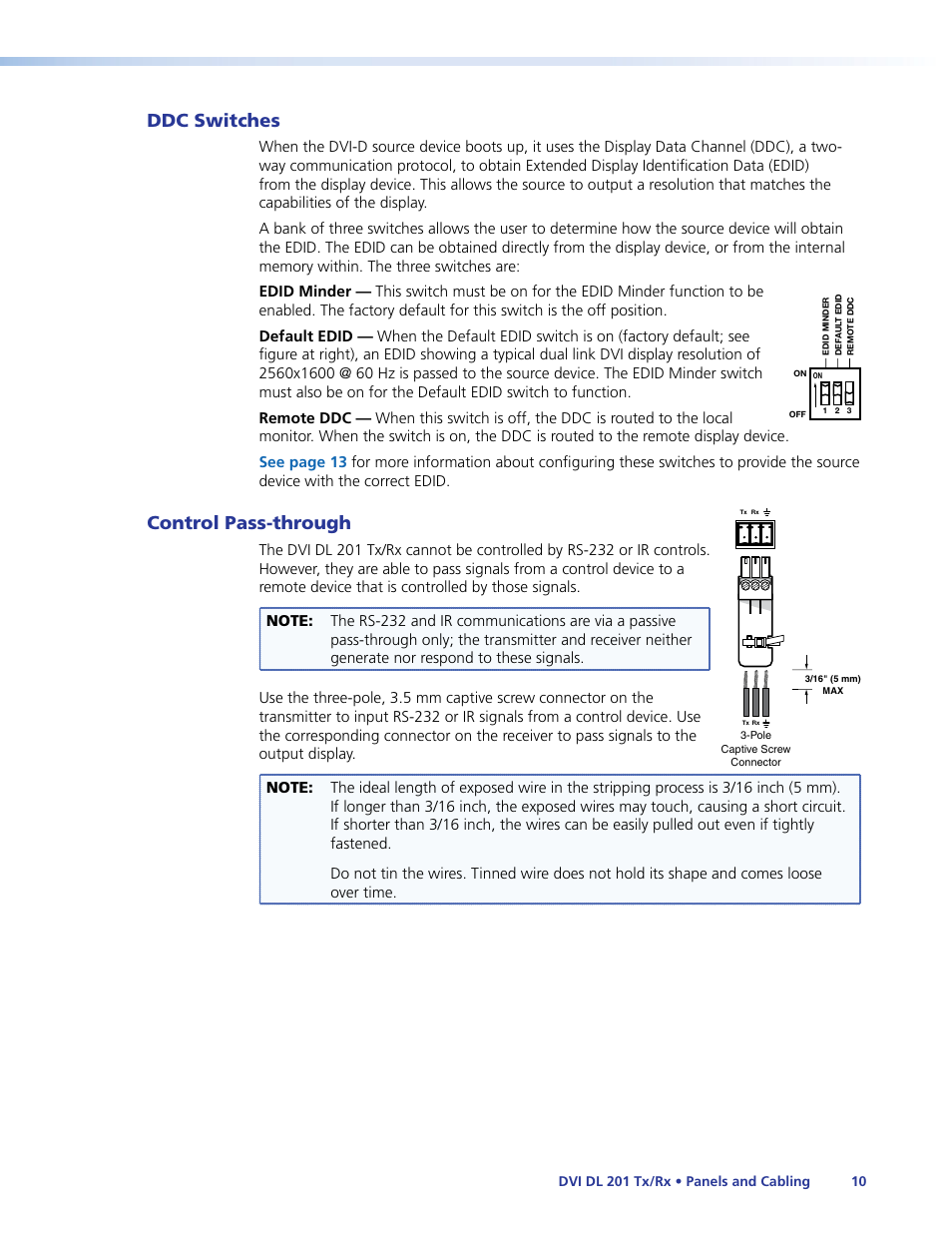 Ddc switches, Control pass-through, Ddc switches control pass-through | Extron Electronics DVI DL 201 Tx_Rx User Guide User Manual | Page 16 / 32