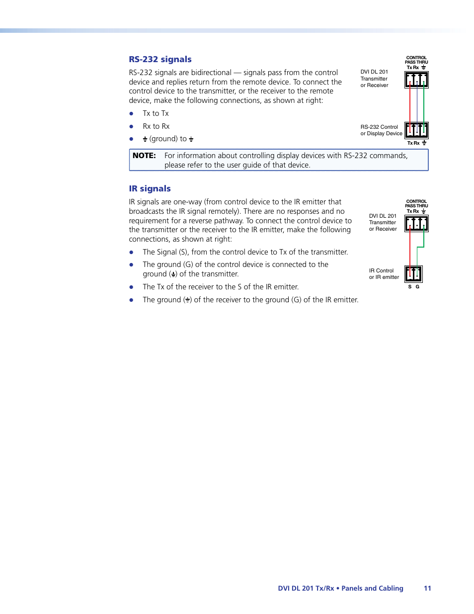 Rs-232 signals, Ir signals | Extron Electronics DVI DL 201 Tx_Rx User Guide User Manual | Page 17 / 32