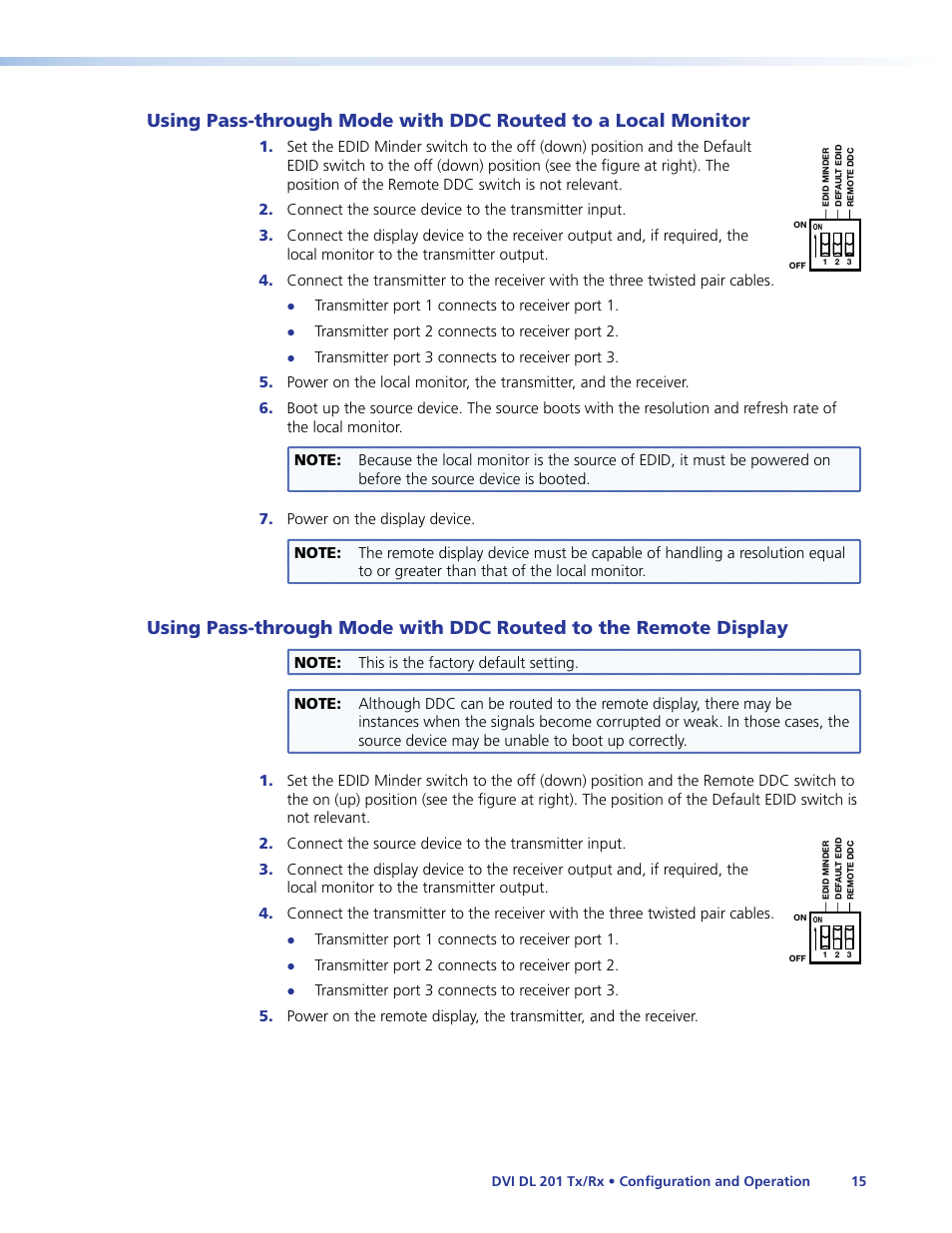 Using pass-through mode with ddc, Routed to a local monitor, Routed to the remote display | Extron Electronics DVI DL 201 Tx_Rx User Guide User Manual | Page 21 / 32