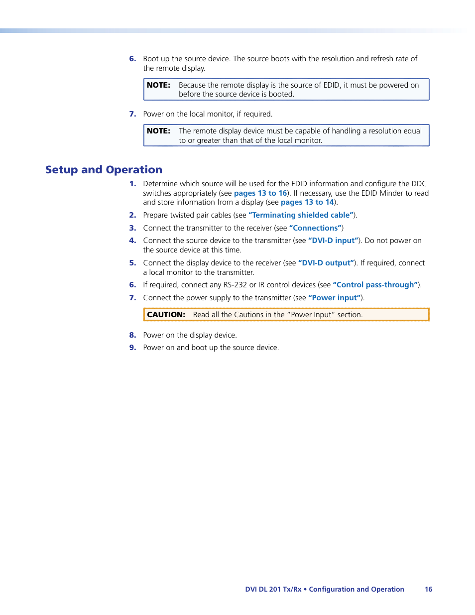 Setup and operation | Extron Electronics DVI DL 201 Tx_Rx User Guide User Manual | Page 22 / 32