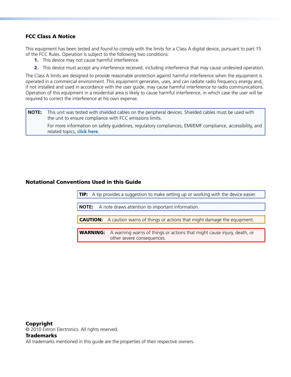 Fcc class a notice | Extron Electronics DVI DL 201 Tx_Rx User Guide User Manual | Page 3 / 32