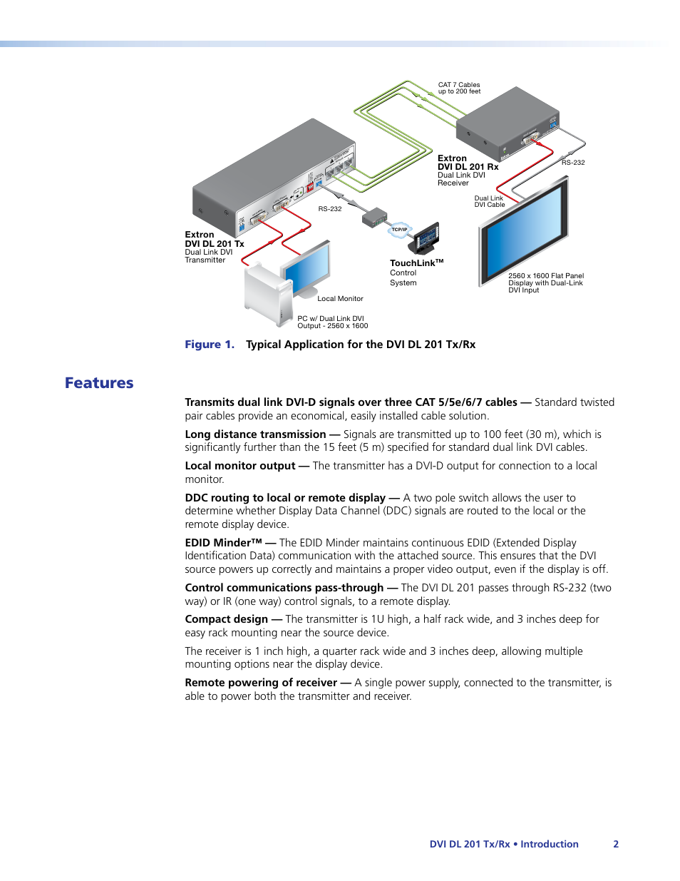 Features | Extron Electronics DVI DL 201 Tx_Rx User Guide User Manual | Page 8 / 32