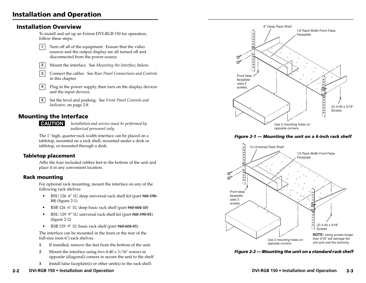 Installation and operation, Installation overview, Mounting the interface | Extron Electronics DVI-RGB 150 User Manual | Page 7 / 14