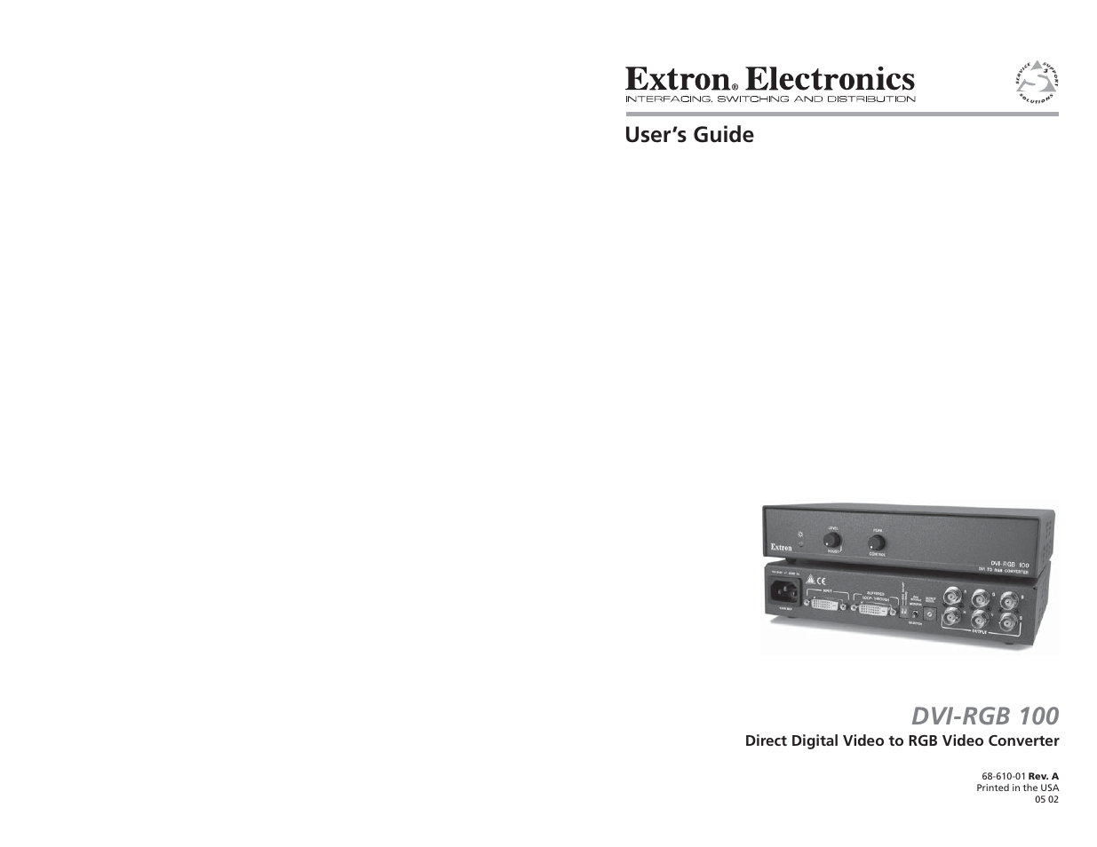 Extron Electronics DVI-RGB 100 User Manual | 5 pages