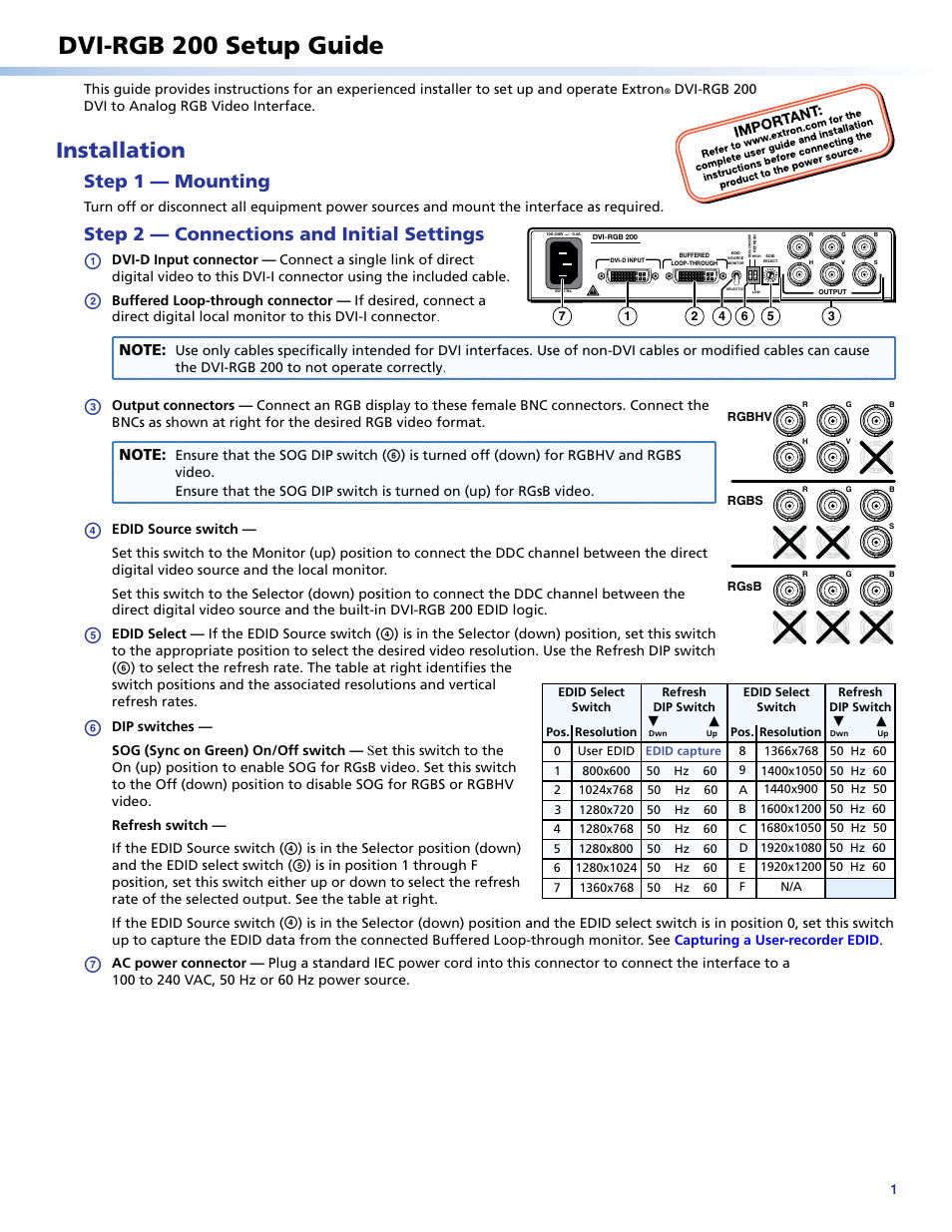 Extron Electronics DVI-RGB 200 Setup Guide User Manual | 2 pages