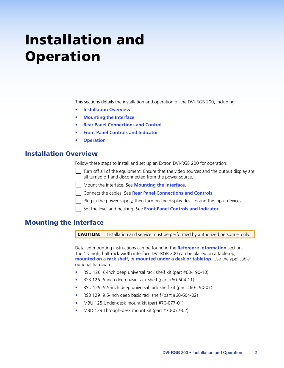 Installation and operation, Installation overview, Mounting the interface | Installation overview mounting the interface | Extron Electronics DVI-RGB 200 User Guide User Manual | Page 7 / 19