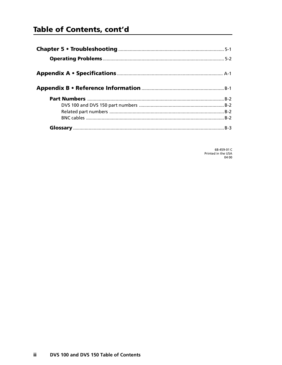 Table of contents, cont’d | Extron Electronics DVS 150 User Manual | Page 6 / 42