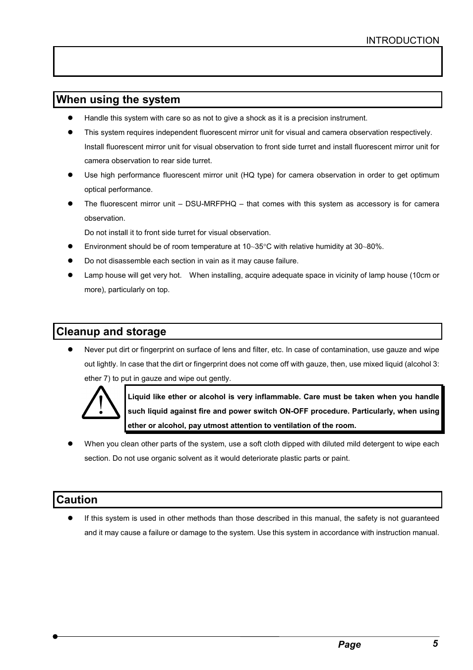 When using the system, Cleanup and storage, Caution | Olympus IX2-DSU BX-DSU User Manual | Page 11 / 84