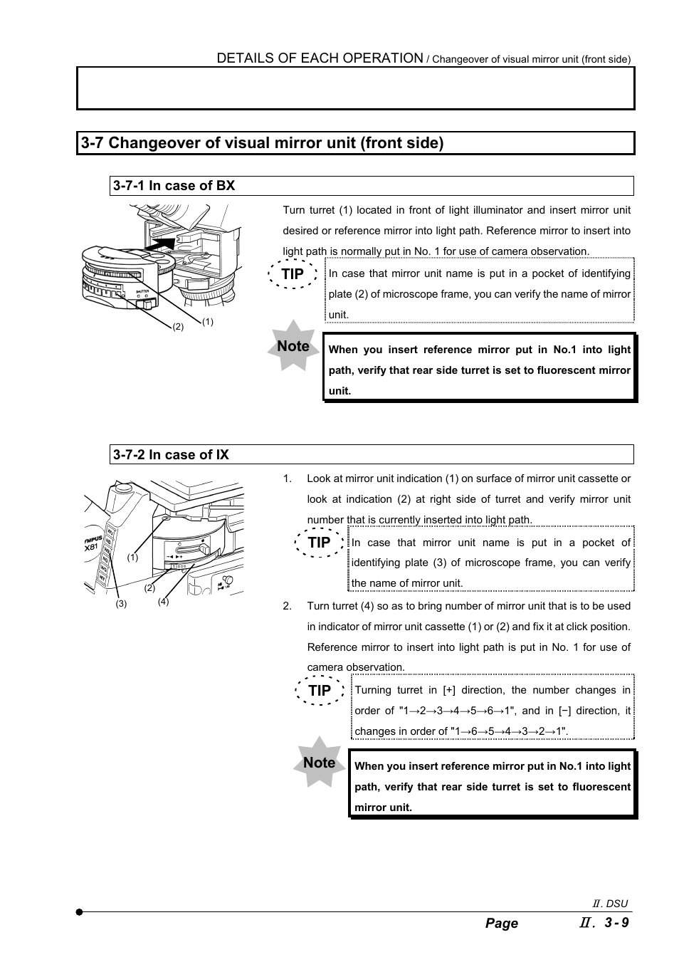 7 changeover of visual mirror unit (front side), 7-1 in case of bx, 7-2 in case of ix | Olympus IX2-DSU BX-DSU User Manual | Page 33 / 84