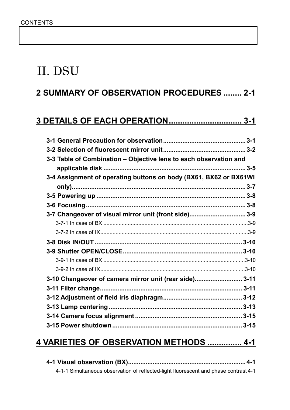 Ii. dsu, 4 varieties of observation methods -1 | Olympus IX2-DSU BX-DSU User Manual | Page 4 / 84