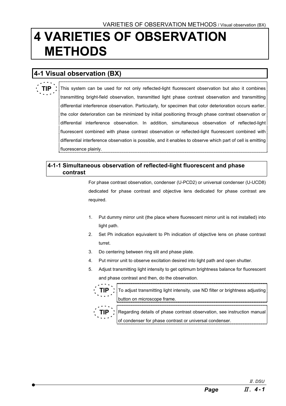 4 varieties of observation methods, 1 visual observation (bx) | Olympus IX2-DSU BX-DSU User Manual | Page 41 / 84