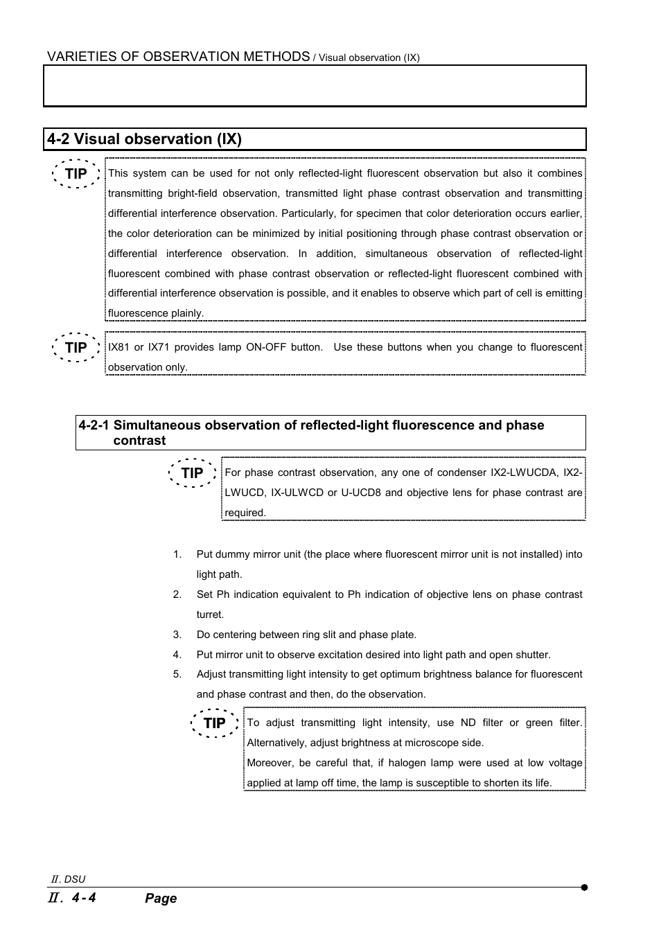 2 visual observation (ix) | Olympus IX2-DSU BX-DSU User Manual | Page 44 / 84