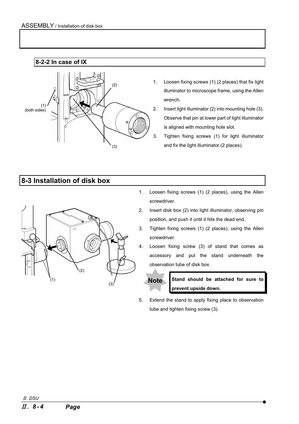 2-2 in case of ix, 3 installation of disk box, Assembly | Olympus IX2-DSU BX-DSU User Manual | Page 58 / 84