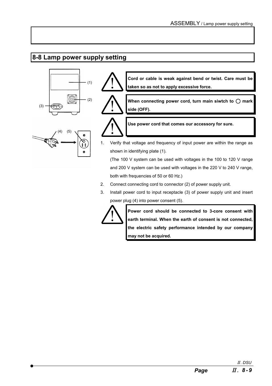 8 lamp power supply setting, Assembly, 8 - 9 page | Olympus IX2-DSU BX-DSU User Manual | Page 63 / 84